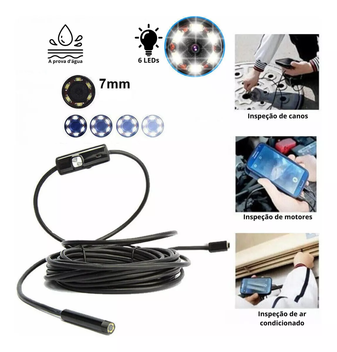 Microcâmera Inspeção Sonda Endoscópica USB - Para Encontrar e Explorar Coisas pelo Celular
