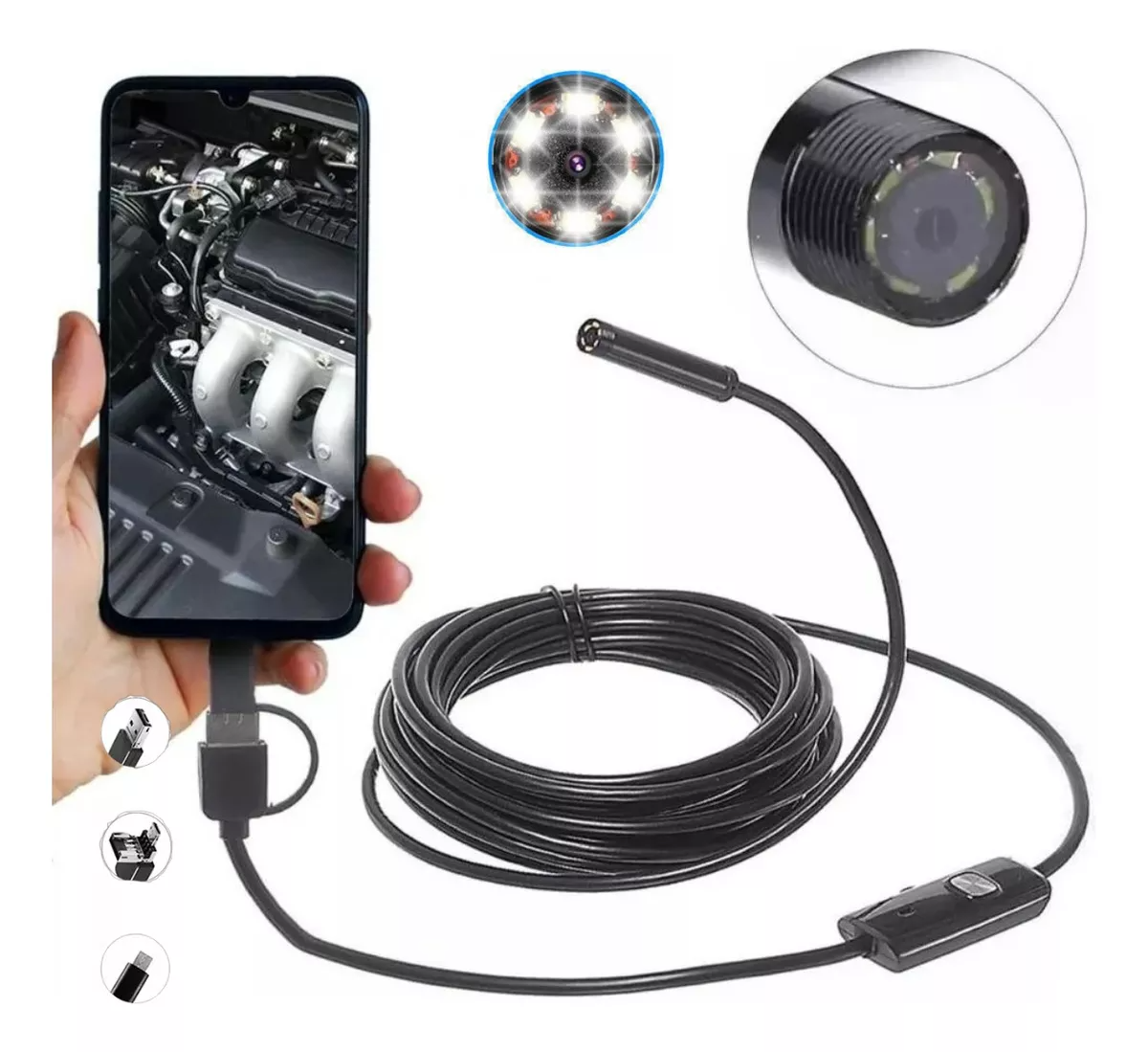 Microcâmera Inspeção Sonda Endoscópica USB - Para Encontrar e Explorar Coisas pelo Celular