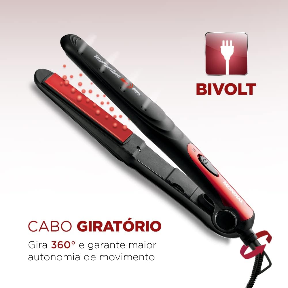 Prancha Alisadora Tourmaline Ion Plus, Mondial, Vermelho/Preto, 30W, Bivolt - P-11