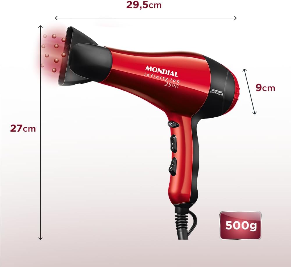Secador Infinity 2500, Mondial, Vermelho/Preto, 1900W, 110V