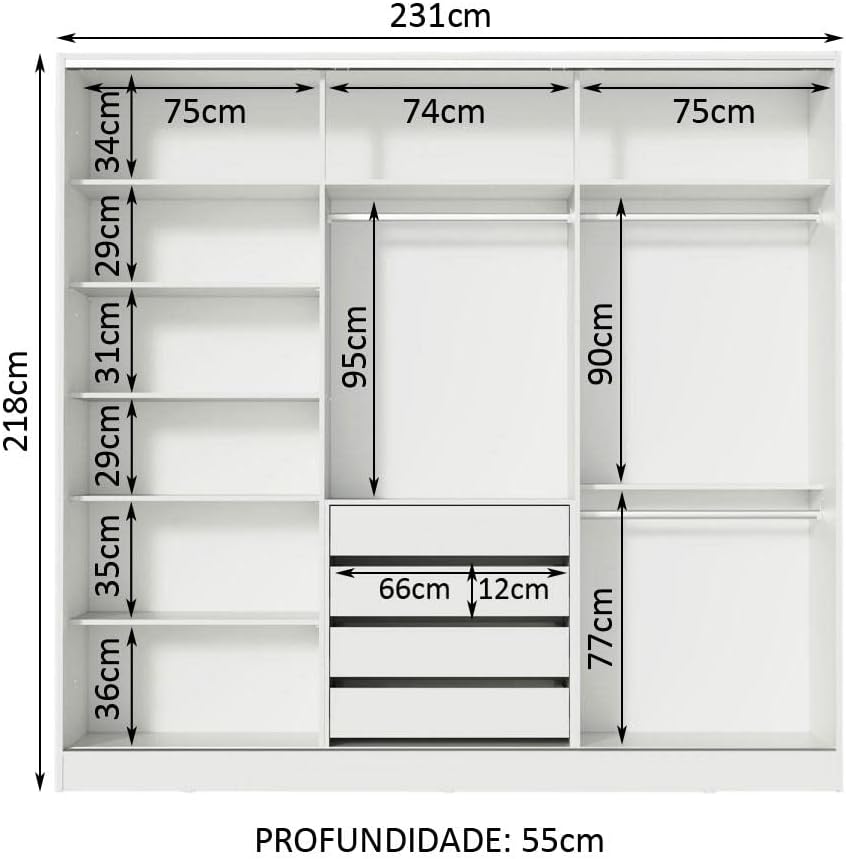 Guarda Roupa Casal 100% MDF com Espelho Tarimo Royale 3 Portas de Correr