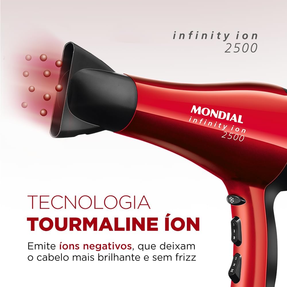 Secador Infinity 2500, Mondial, Vermelho/Preto, 1900W, 110V