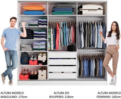 Guarda Roupa Casal 100% MDF com Espelho Tarimo Royale 3 Portas de Correr