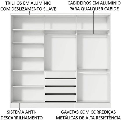 Guarda Roupa Casal 100% MDF com Espelho Tarimo Royale 3 Portas de Correr