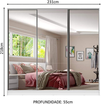 Guarda Roupa Casal 100% MDF com Espelho Tarimo Royale 3 Portas de Correr
