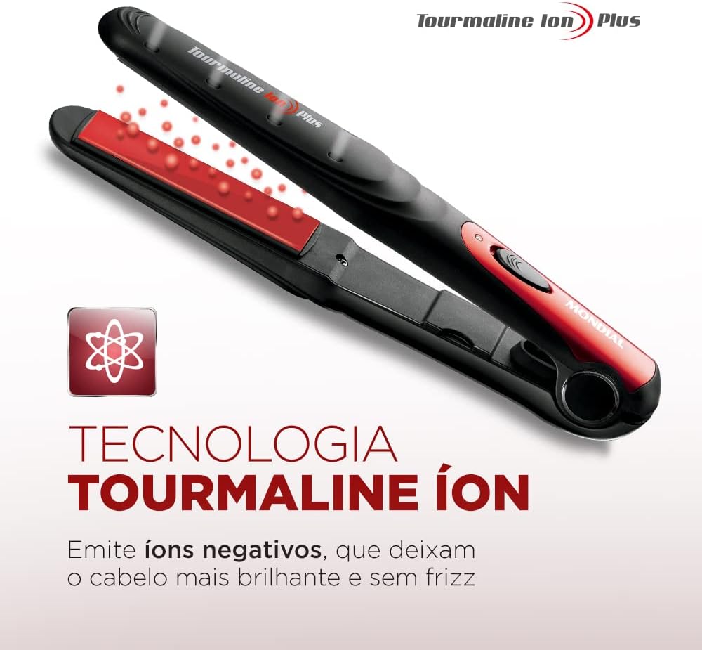 Prancha Alisadora Tourmaline Ion Plus, Mondial, Vermelho/Preto, 30W, Bivolt - P-11