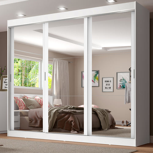Guarda Roupa Casal 100% MDF com Espelho Tarimo Royale 3 Portas de Correr